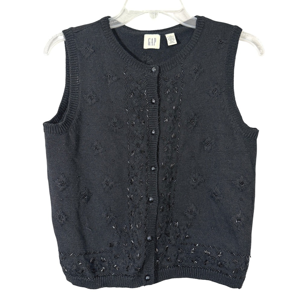 Vintage‎ Gap Women's 90's Beaded Knit Sweater Vest Size M Preppy Dark Academia
